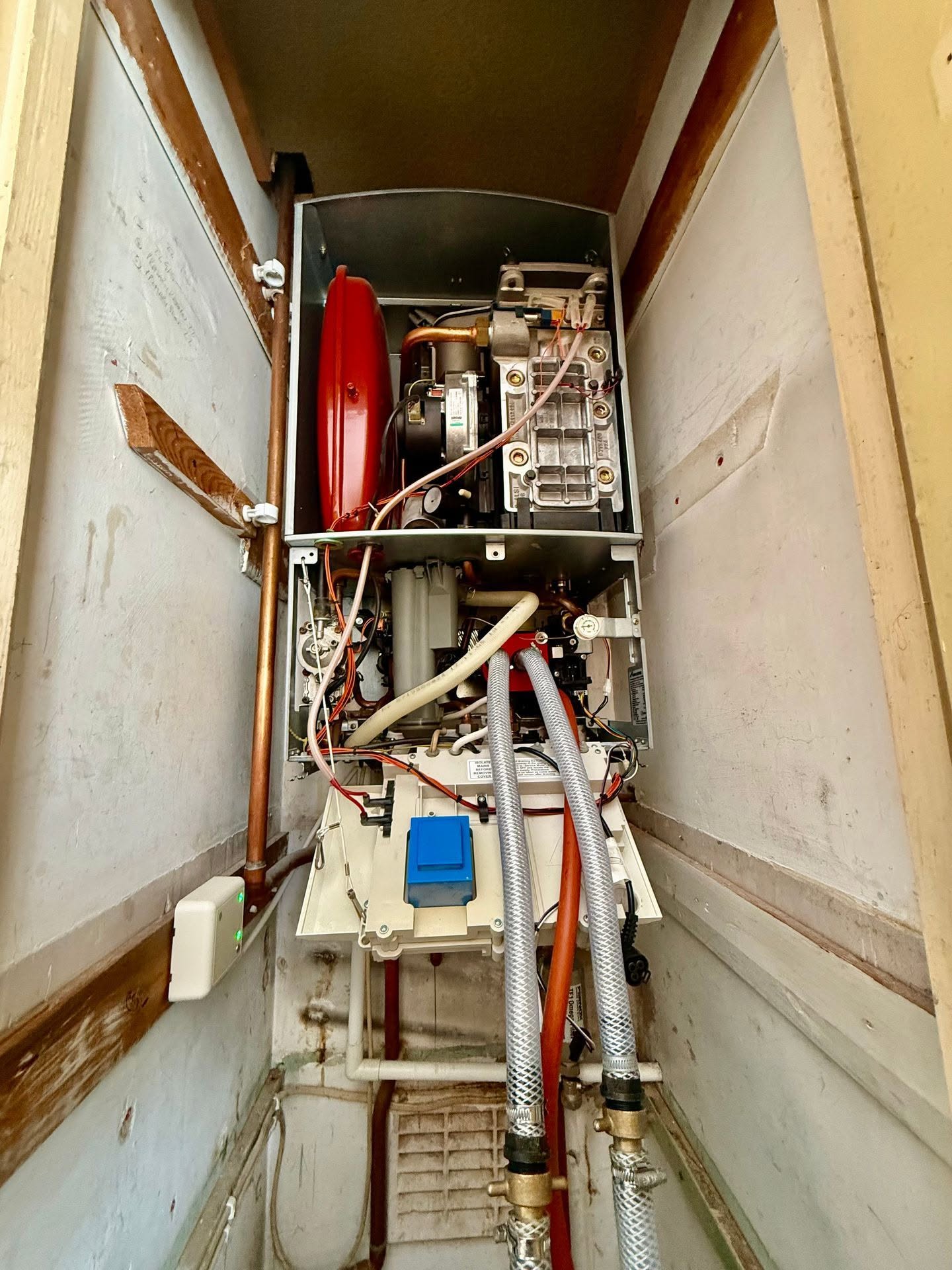 Boiler internals exposed during diagnostic and repair